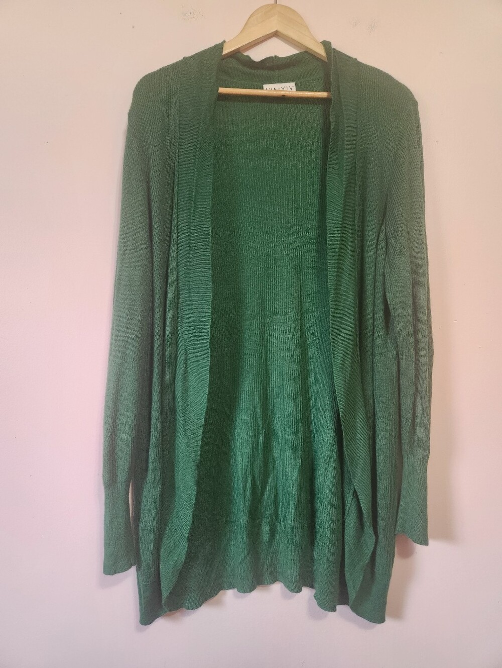 AVA & VIV Emerald Green Open Front Knit Cardigan Sweater Plus Size 1X EUC